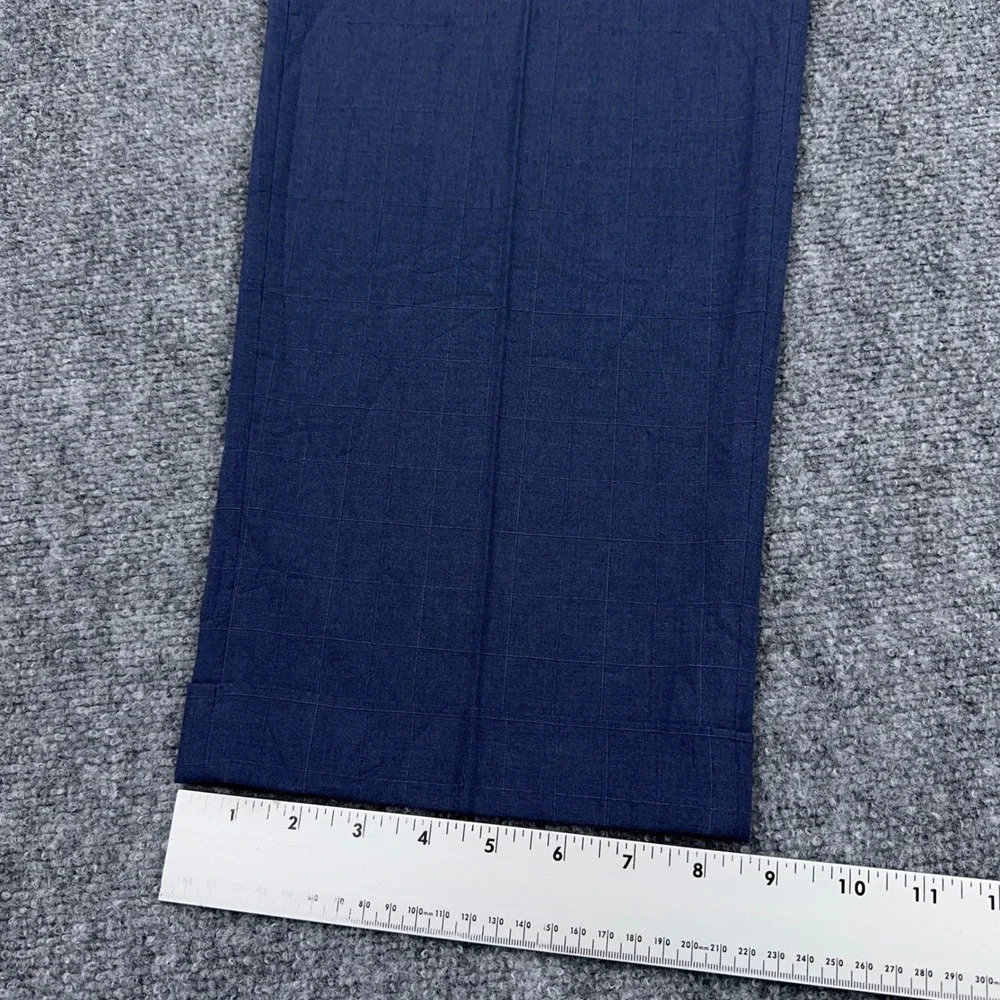 Ralph Lauren Dress Pants Mens 40x30 Blue Windowpane Plaid Pleated Cuffed Stretch
